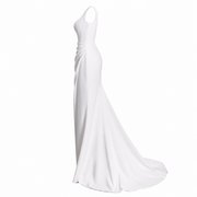 Ivory Sculpted Mermaid Evening Gown - Luxury Square Neck High Slit Formal Dress