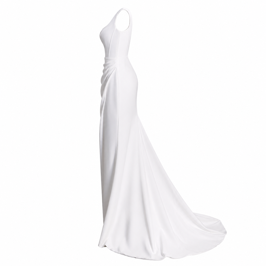Ivory Sculpted Mermaid Evening Gown - Luxury Square Neck High Slit Formal Dress