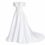 Celestia Lace Off-Shoulder Bridal Gown - Elegant Satin Wedding Dress with Romantic Floral Embroidery