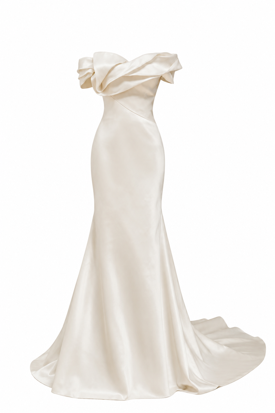 Ivory Sculpted Satin Mermaid Elegant Evening Dress - Off-Shoulder Formal Occasion Gown