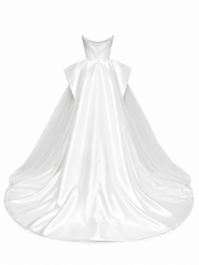 Ethereal Satin Bridal Gown - Sculpted Strapless Corset Wedding Dress with Dramatic Tulle Overskirt
