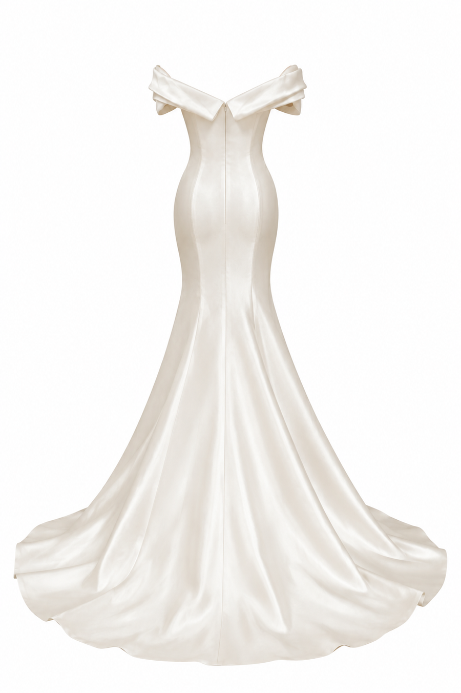Ivory Sculpted Satin Mermaid Elegant Evening Dress - Off-Shoulder Formal Occasion Gown