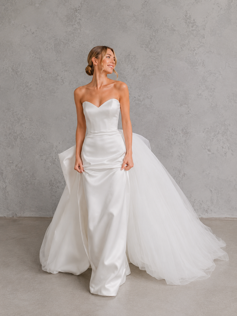 2 in 1 Convertible Wedding Dress | Detachable Tulle Overskirt