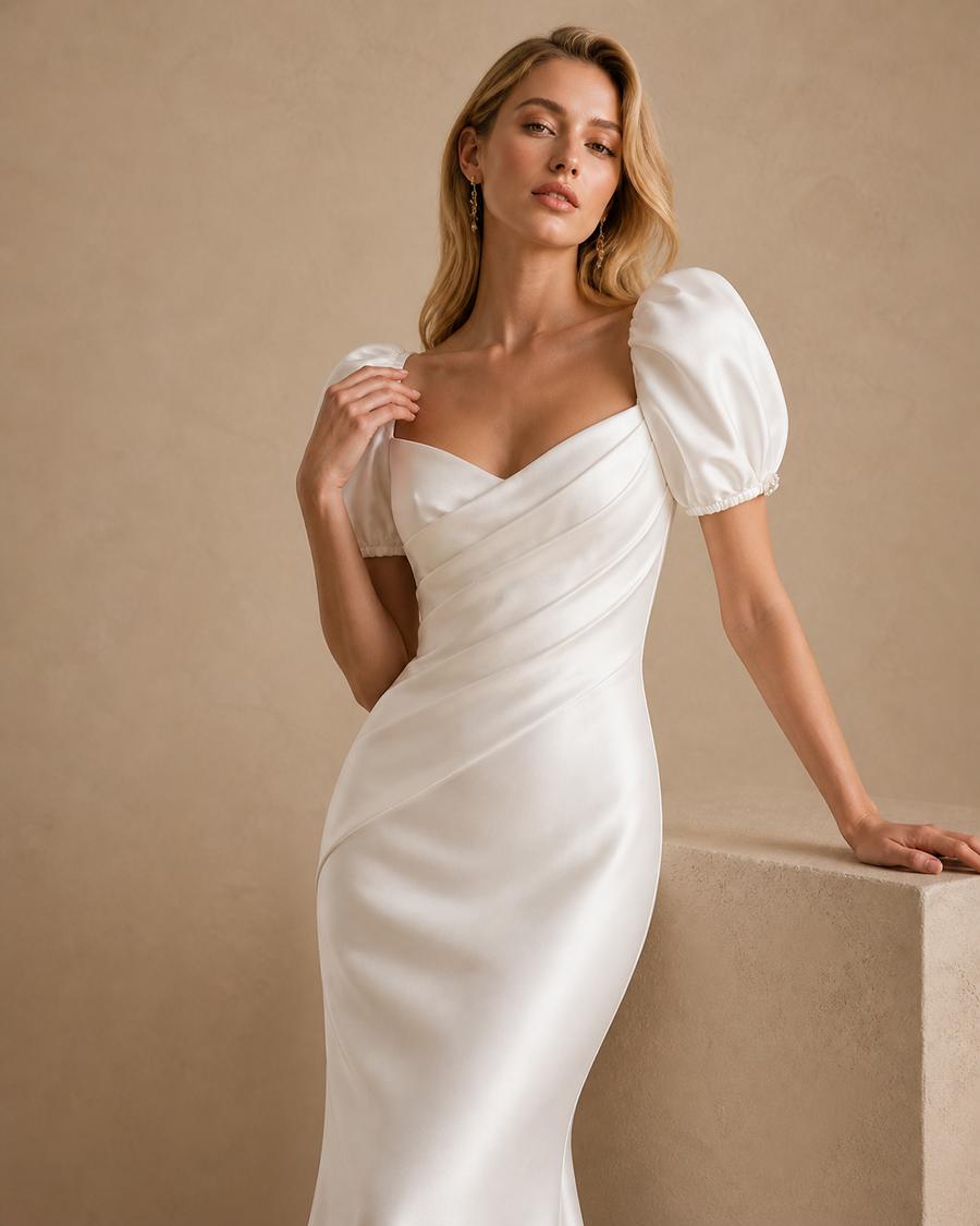 Postmodern Vintage Elegance - Sculpted Satin with a Bold Feminine Silhouette