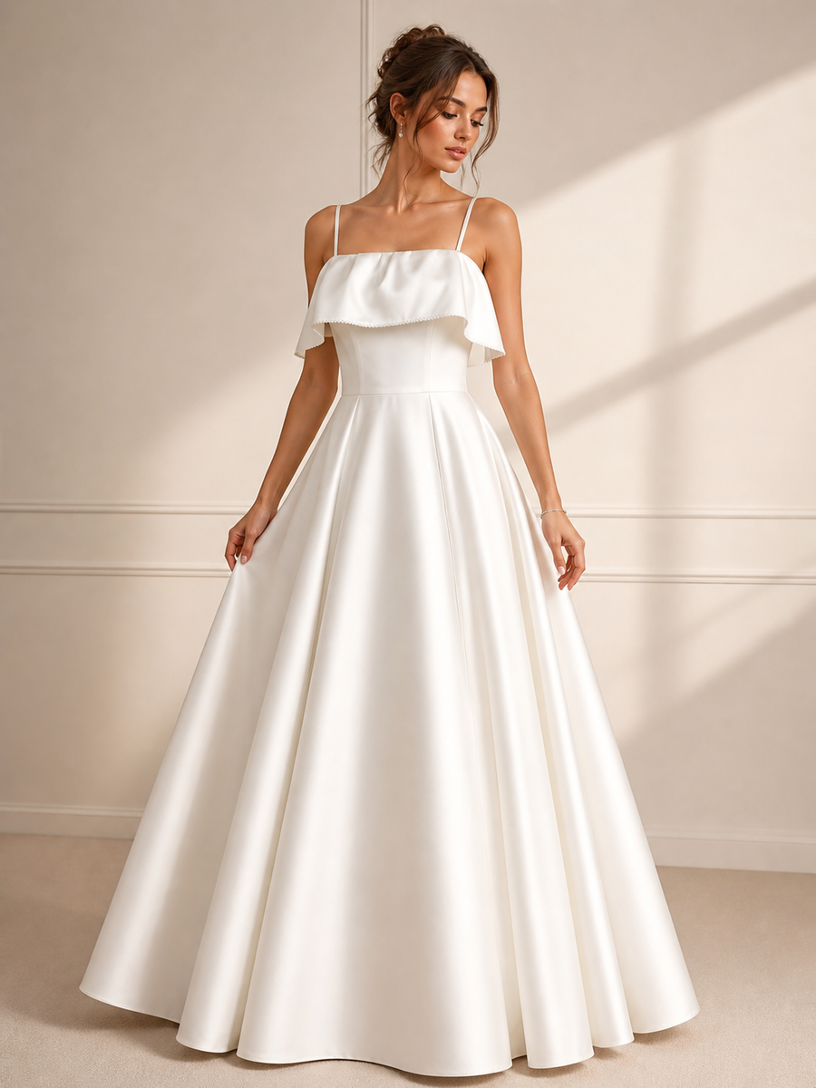 French Style Light Wedding Dress Strapless Satin Bridal Gown Petite Bride Elegant Reception Dress for Wedding