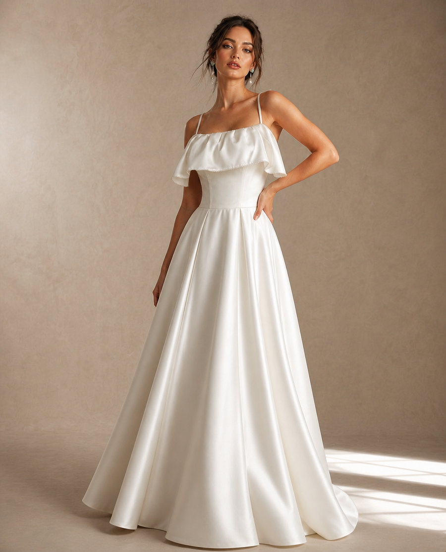 French Style Light Wedding Dress Strapless Satin Bridal Gown Petite Bride Elegant Reception Dress for Wedding