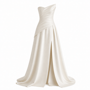 LALLORA Minimalist Strapless Satin Wedding Dress – Modern Bridal Gown with High Slit