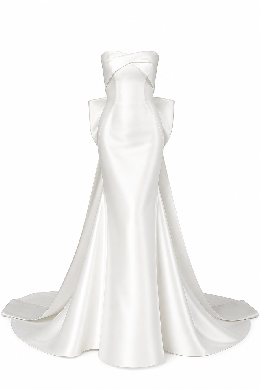 Sculpted Strapless Satin Gown - Minimalist Back Bow Mermaid Wedding Dress