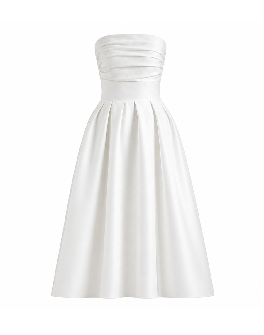 Strapless Draped Midi Dress - Effortless Elegance in Motion