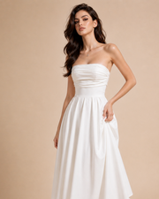 Strapless Draped Midi Dress - Effortless Elegance in Motion