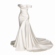 LALLORA Off-Shoulder Matte Satin Mermaid Wedding Gown - Sculpted Couture Bridal Dress with Elegant Train