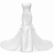 Ivory Sculpted Mermaid Wedding Gown - Strapless Floral Train Bridal Dress
