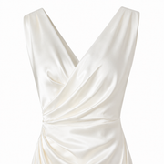 Ivory Satin Draped Evening Gown - Minimalist Couture Bridal Dress