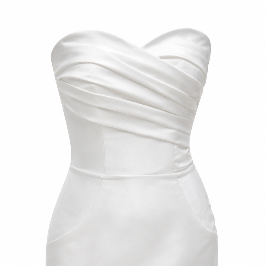 Ivory Sculpted Mermaid Wedding Gown - Strapless Floral Train Bridal Dress