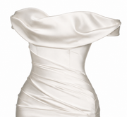 LALLORA Off-Shoulder Matte Satin Mermaid Wedding Gown - Sculpted Couture Bridal Dress with Elegant Train