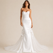 Ivory Sculpted Mermaid Wedding Gown - Strapless Floral Train Bridal Dress