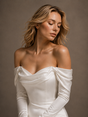 Ivory Satin Off-Shoulder Mermaid Wedding Dress - Minimalist Couture Bridal Gown