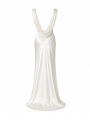 Ivory Satin Draped Evening Gown - Minimalist Couture Bridal Dress