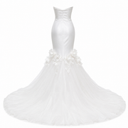 Ivory Sculpted Mermaid Wedding Gown - Strapless Floral Train Bridal Dress