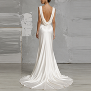 Ivory Satin Draped Evening Gown - Minimalist Couture Bridal Dress