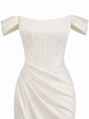 LALLORA Off-Shoulder Draped Corset Satin Wedding Gown - Sculpted Mermaid Bridal Dress with Elegant Slit