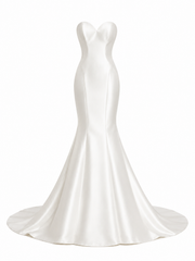 Elegant sculpted satin mermaid dress with sweetheart neckline and contoured silhouette for wedding guests