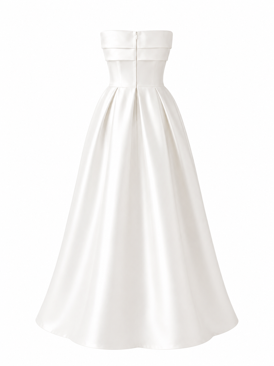 Minimalist Satin Strapless A-Line Gown - Modern Couture Evening Dress