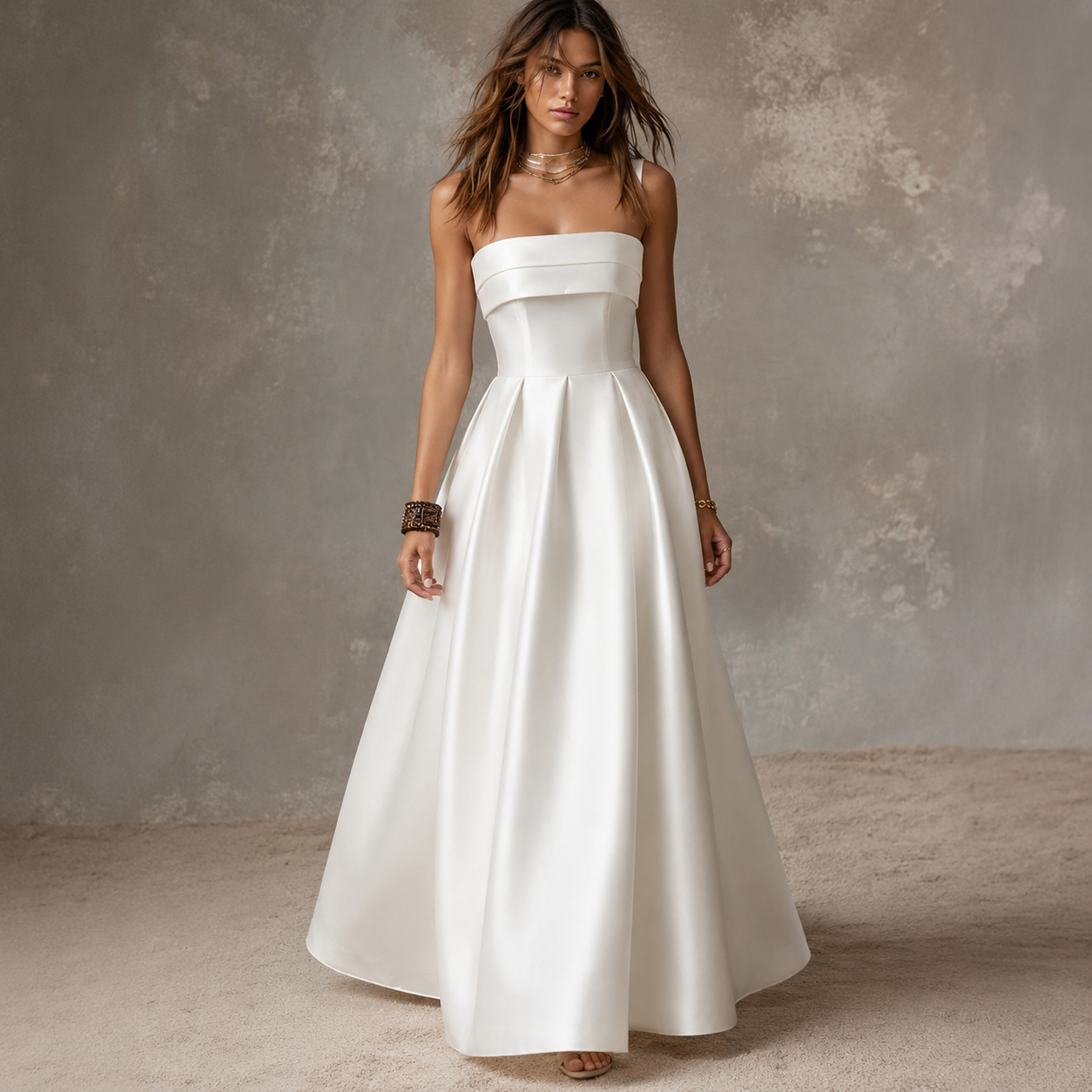 Minimalist Satin Strapless A-Line Gown - Modern Couture Evening Dress