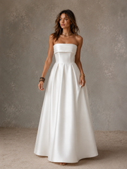 Minimalist Satin Strapless A-Line Gown - Modern Couture Evening Dress