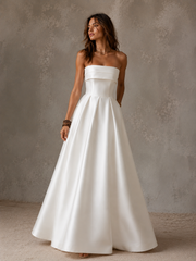 Minimalist Satin Strapless A-Line Gown - Modern Couture Evening Dress