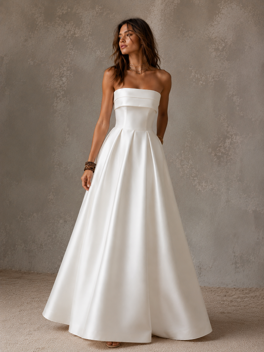 Minimalist Satin Strapless A-Line Gown - Modern Couture Evening Dress