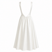 LALLORA Minimalist Low Back Midi Dress - French Elegant A-Line Satin Dress with Sculpted Waist