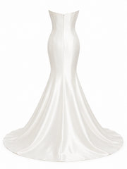 Elegant sculpted satin mermaid dress with sweetheart neckline and contoured silhouette for formal wedding guests