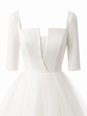 Minimalist Square Neck Tulle Ball Gown - Elegant Couture Wedding Dress
