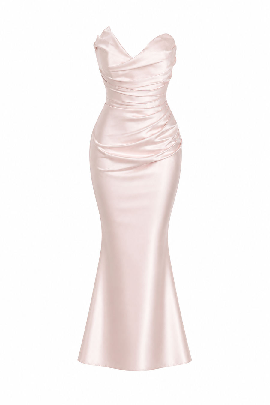 Blush Satin Mermaid Dress - Elegant Sculpted Evening Silhouette