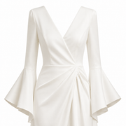 Celestine Open Back Bridal Gown - Minimalist Deep V Back Flared Sleeve Wedding Dress