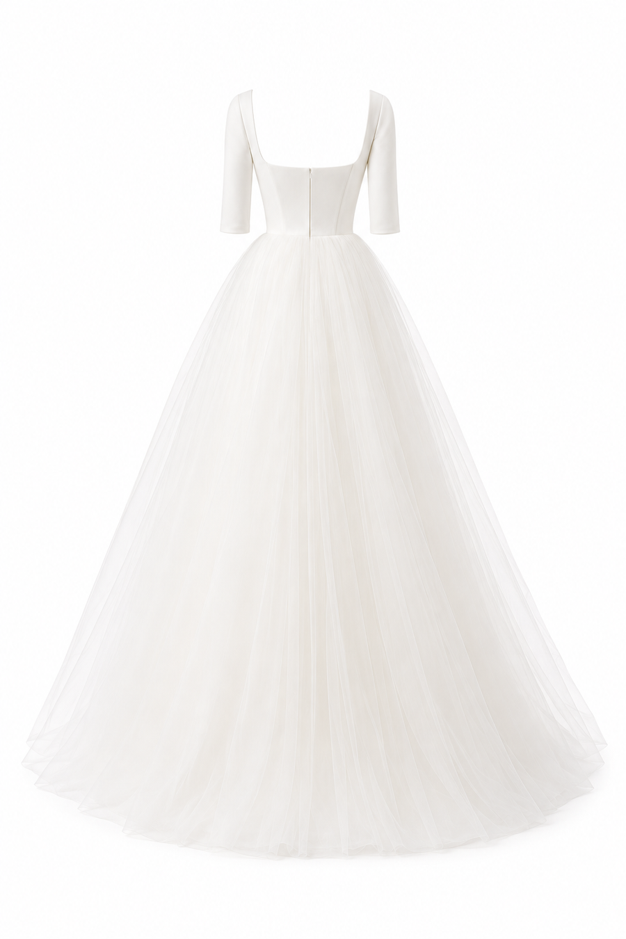 Minimalist Square Neck Tulle Ball Gown - Elegant Couture Wedding Dress