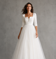 Minimalist Square Neck Tulle Ball Gown - Elegant Couture Wedding Dress