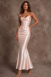Blush Satin Mermaid Dress - Elegant Sculpted Evening Silhouette