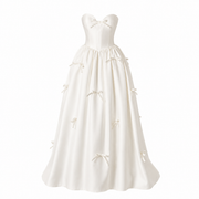 Ivory Whisper Bow Gown - Elegant Satin Corset Dress with Romantic Ribbon Details