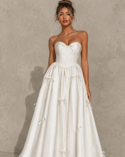 Ivory Whisper Bow Gown - Elegant Satin Corset Dress with Romantic Ribbon Details