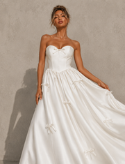 Ivory Whisper Bow Gown - Elegant Satin Corset Dress with Romantic Ribbon Details