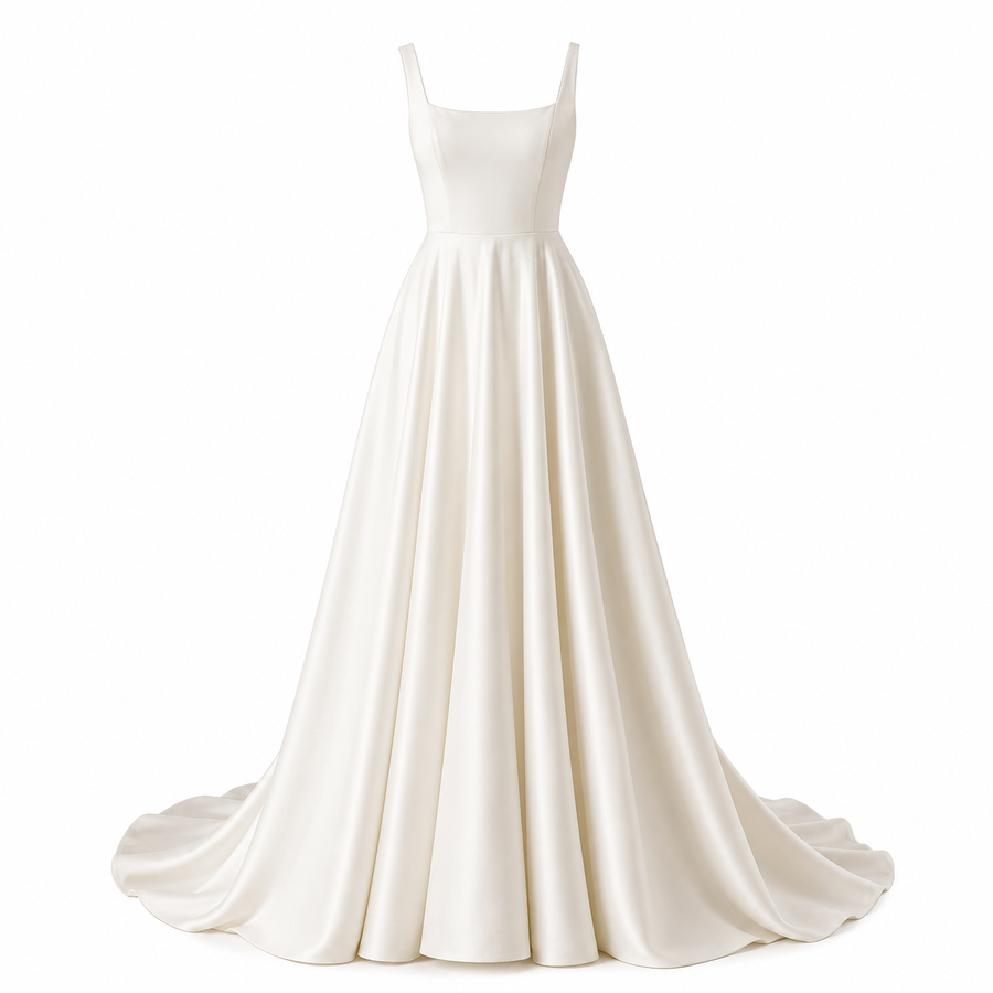 Ethereal Open-Back Satin Bridal Gown - Minimalist Couture Elegance