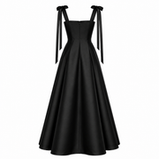 Midnight Ribbon Couture Gown - Elegant Satin Black Evening Dress
