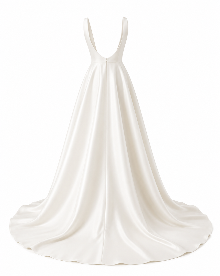 Ethereal Open-Back Satin Bridal Gown - Minimalist Couture Elegance