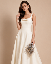 Ivory Bow Midi Dress - Sculpted Elegance with Vintage French Charm