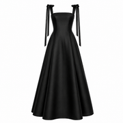 Midnight Ribbon Couture Gown - Elegant Satin Black Evening Dress
