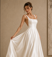 Ethereal Open-Back Satin Bridal Gown - Minimalist Couture Elegance