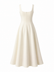Ivory Bow Midi Dress - Sculpted Elegance with Vintage French Charm