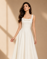 Ivory Bow Midi Dress - Sculpted Elegance with Vintage French Charm